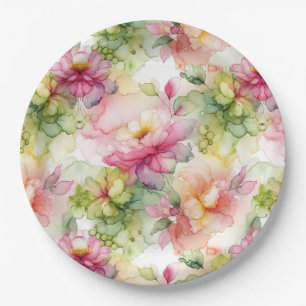 Pastell-Blumen-Alkohol-Tinte-Illustration Pappteller
