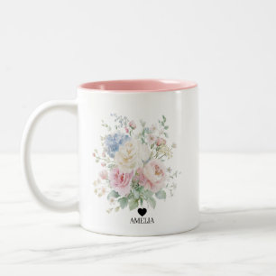 Pastell-Blumen-Aquarell-Hochzeit Zweifarbige Tasse