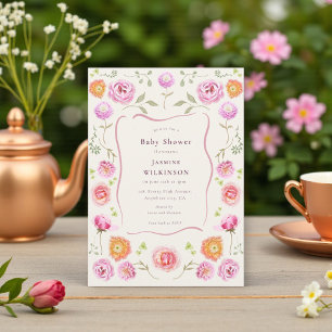 Pastell-Blumen-Coquette Baby-Shower Einladung