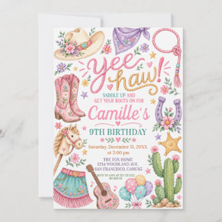 Pastell-Blumen-Cowgirl-Western-Geburtstag Einladung