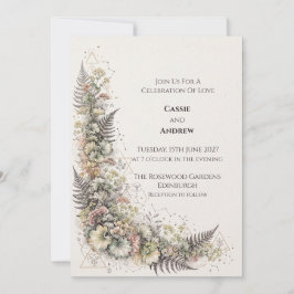 Pastell-Blumen-Farn-Hochzeits-Einladung Einladung