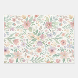 Pastell-Blumen-Fliesenumschlagpapierbögen Geschenkpapier Set