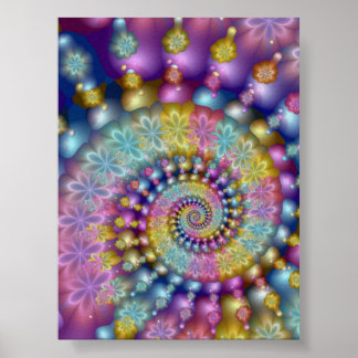 Pastell-Blumen-Fraktal-Spirale in traumhaftem Lave Poster