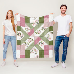 Pastell-Blumen-Geometrisches-Landhaus-Quilt-Muster Fleecedecke