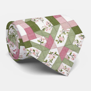 Pastell-Blumen-Geometrisches-Landhaus-Quilt-Muster Krawatte