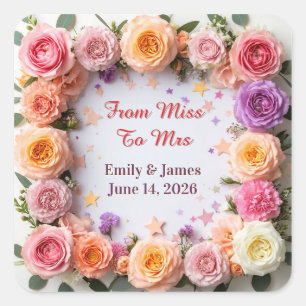 🌸 Pastell-Blumen-Hochzeitsrahmen-Design 🌸 Quadratischer Aufkleber