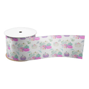 Pastell-Blumen-Kürbisse in Rosa, Lila und Blau Satinband