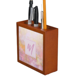 Pastell-Blumen mit schicker Schrift-Monogramm Stifthalter