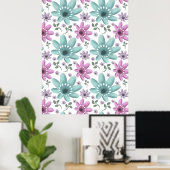 Pastell-Blumen-Nahtloses Muster Poster (Heimbüro)