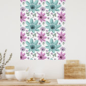 Pastell-Blumen-Nahtloses Muster Poster (Küche)