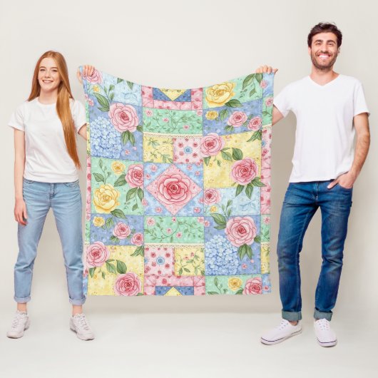 Pastell-Blumen-Patchwork-Picknick-Muster (10) Fleecedecke (Beispiel)