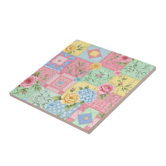 Pastell-Blumen-Patchwork-Picknick-Muster (10) Fliese (Seite)