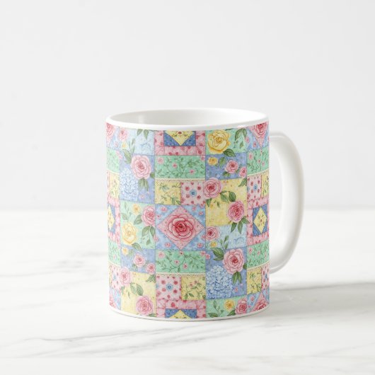 Pastell-Blumen-Patchwork-Picknick-Muster (11) Kaffeetasse (VorderseiteRechts)