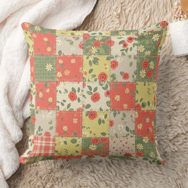 Pastell-Blumen-Patchwork-Picknick-Muster (12) Kissen (Decke)