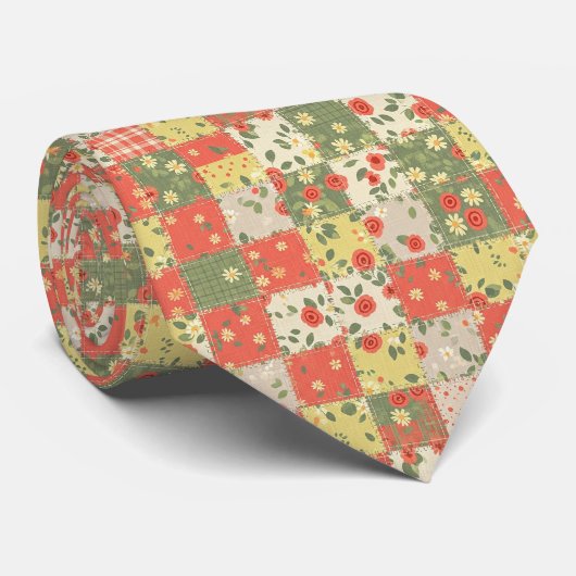 Pastell-Blumen-Patchwork-Picknick-Muster (12) Krawatte (Gerollt)