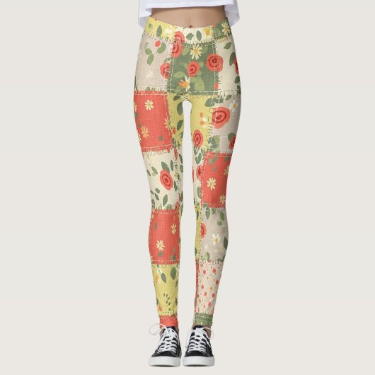 Pastell-Blumen-Patchwork-Picknick-Muster (12) Leggings (Vorderseite)