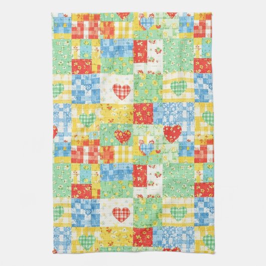 Pastell-Blumen-Patchwork-Picknick-Muster (1) Geschirrtuch (Vertikal)