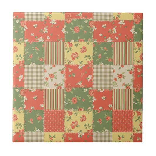 Pastell-Blumen-Patchwork-Picknick-Muster (2) Fliese (Vorderseite)