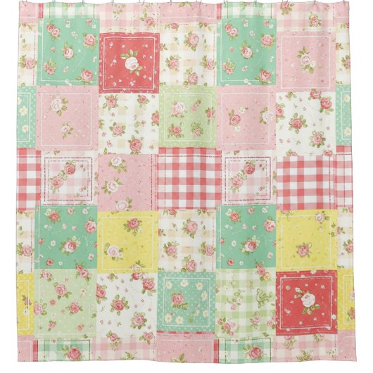 Pastell-Blumen-Patchwork-Picknick-Muster (5) Duschvorhang (Vorderseite)