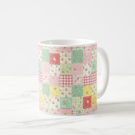 Pastell-Blumen-Patchwork-Picknick-Muster (5) Kaffeetasse (VorderseiteRechts)