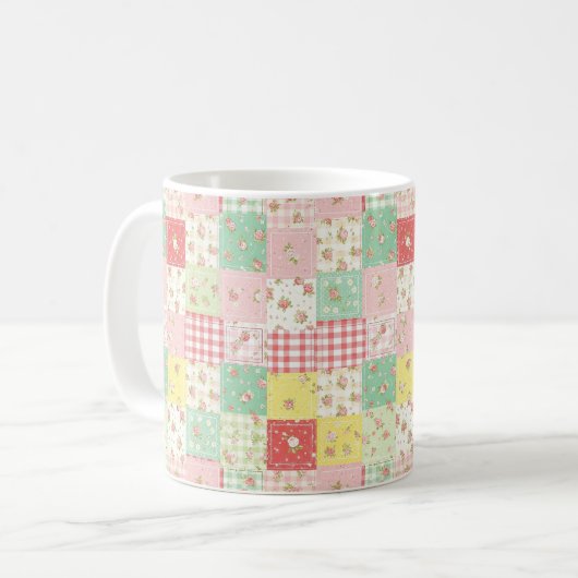 Pastell-Blumen-Patchwork-Picknick-Muster (5) Kaffeetasse (Vorderseite Links)