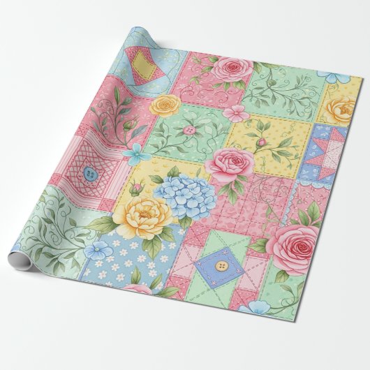 Pastell-Blumen-Patchwork-Picknick-Muster (9) Geschenkpapier (Ungerollt)