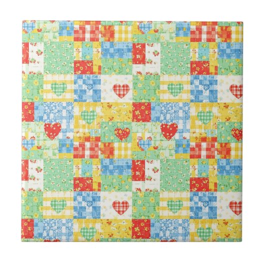 Pastell-Blumen-Patchwork-Picknick-Muster Fliese (Vorderseite)