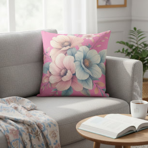 Pastell Blumen - Rosa Wasserfarben-Blumen Kissen