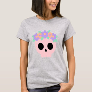 Pastell-Blumen-Schädel-Blumenkronen-T-Shirt T-Shirt