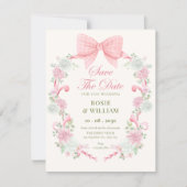 Pastell-Blumen-Schleife elegant Save The Date (Vorderseite)