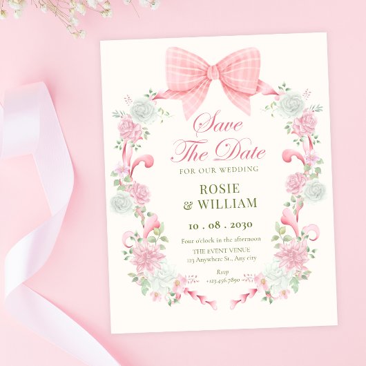 Pastell-Blumen-Schleife elegant Save The Date