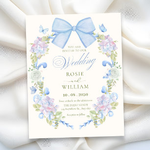 Pastell-Blumen-Schleifen-Hochzeit Einladung