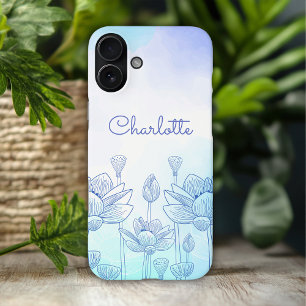 Pastell-Blumen-Silhouette-Overlay personalisierter iPhone 16 Plus Hülle