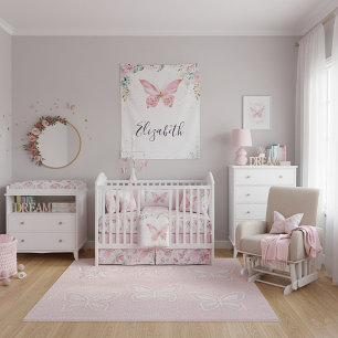 Pastell-Blumen- und Schmetterlings-Baby Wandteppich