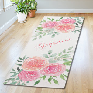 Pastell-Blumen-Watercolor-Name-Monogramm Yogamatte