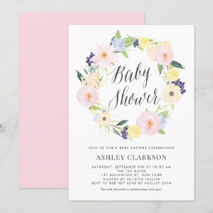 Pastell-Blumenkranz-Baby-Shower-Einladung Einladung