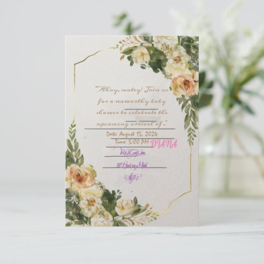 Pastell-Blumenkunst mit TWIGS LEVES BABY GIRK SHOW Einladung (Stehend Vorderseite)