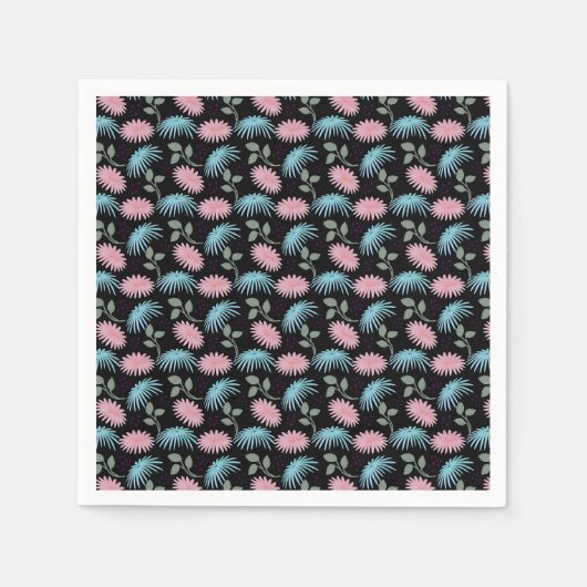 Pastell-Blumenmuster auf schwarzem Hintergrund | C Serviette (Vorderseite)