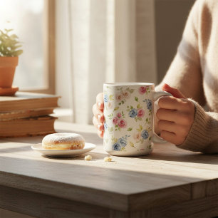 Pastell-Blumenmuster Blaue Rosa Rosen Aquarell F Kaffeetasse