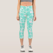 Pastell-Blumenmuster MINT Capri Leggings (Vorderseite)