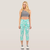 Pastell-Blumenmuster MINT Capri Leggings (Vorderseite)