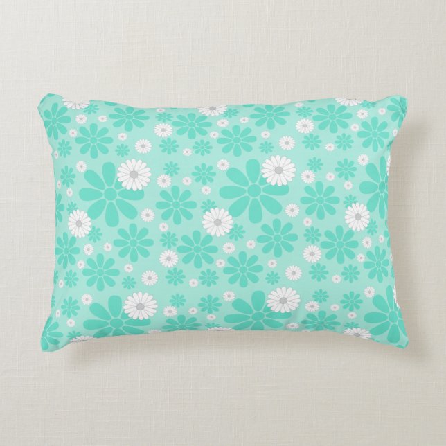Pastell-Blumenmuster MINT Dekokissen (Vorderseite)