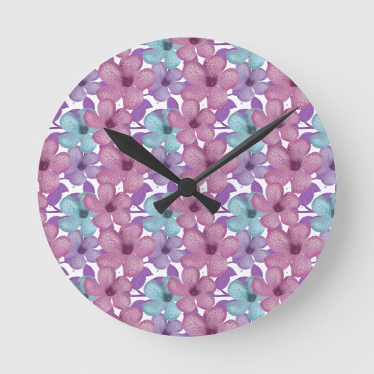 Pastell-Blumenmuster Runde Wanduhr (Vorderseite)