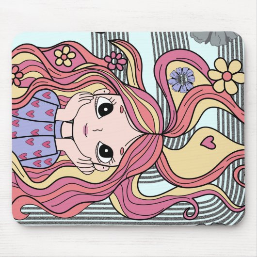 Pastell-Blumenranke-&-Herzen-Wasserfarbenillustrat Mousepad (Vorne)