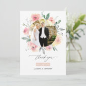 Pastell Blush Pink Bloral Wedding Foto Dankeskarte (Stehend Vorderseite)