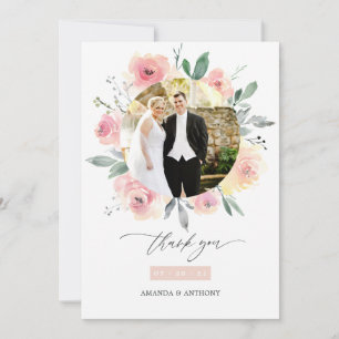 Pastell Blush Pink Bloral Wedding Foto Dankeskarte