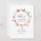 Pastell Blush Pink Bloral Wedding Foto Einladung (Vorderseite)