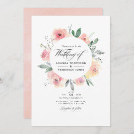Pastell Blush Pink Bloral Wedding Foto Einladung