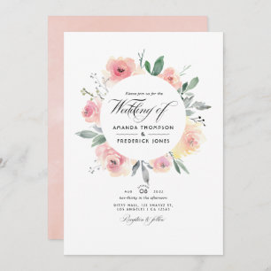 Pastell Blush Pink Bloral Wedding Foto Einladung