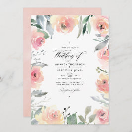 Pastell Blush Pink Bloral Wedding Foto Einladung